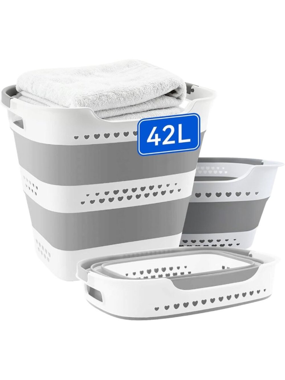 42L Collapsible Laundry Basket with Handles - Foldable Hamper & Storage